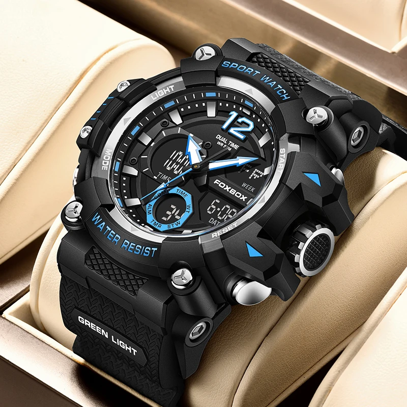 

Бренд LIGE FOXBOX, повседневные спортивные мужские часы с двойным цифровым дисплеем, электронные мужские часы, водонепроницаемые наручные часы со светящимся календарем