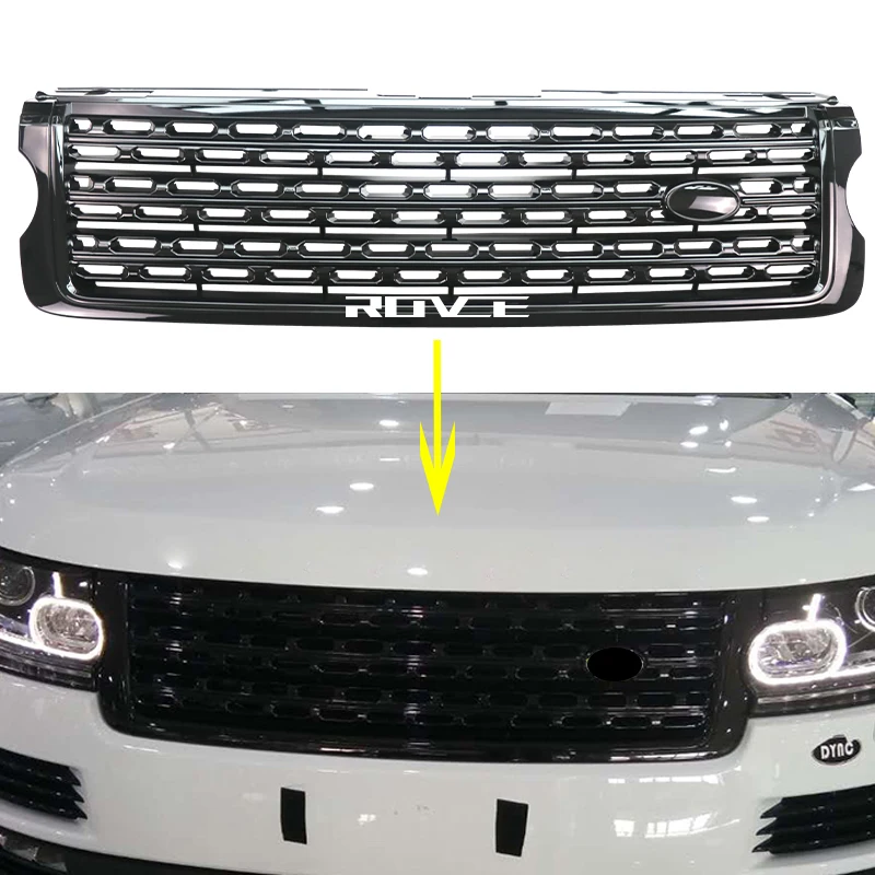 ROVCE Car Front Bumper Grille Grill For Land Rover RANGE ROVER VOGUE 2013-2017 L405 Upper Mesh Grills Gloss Black LR052715