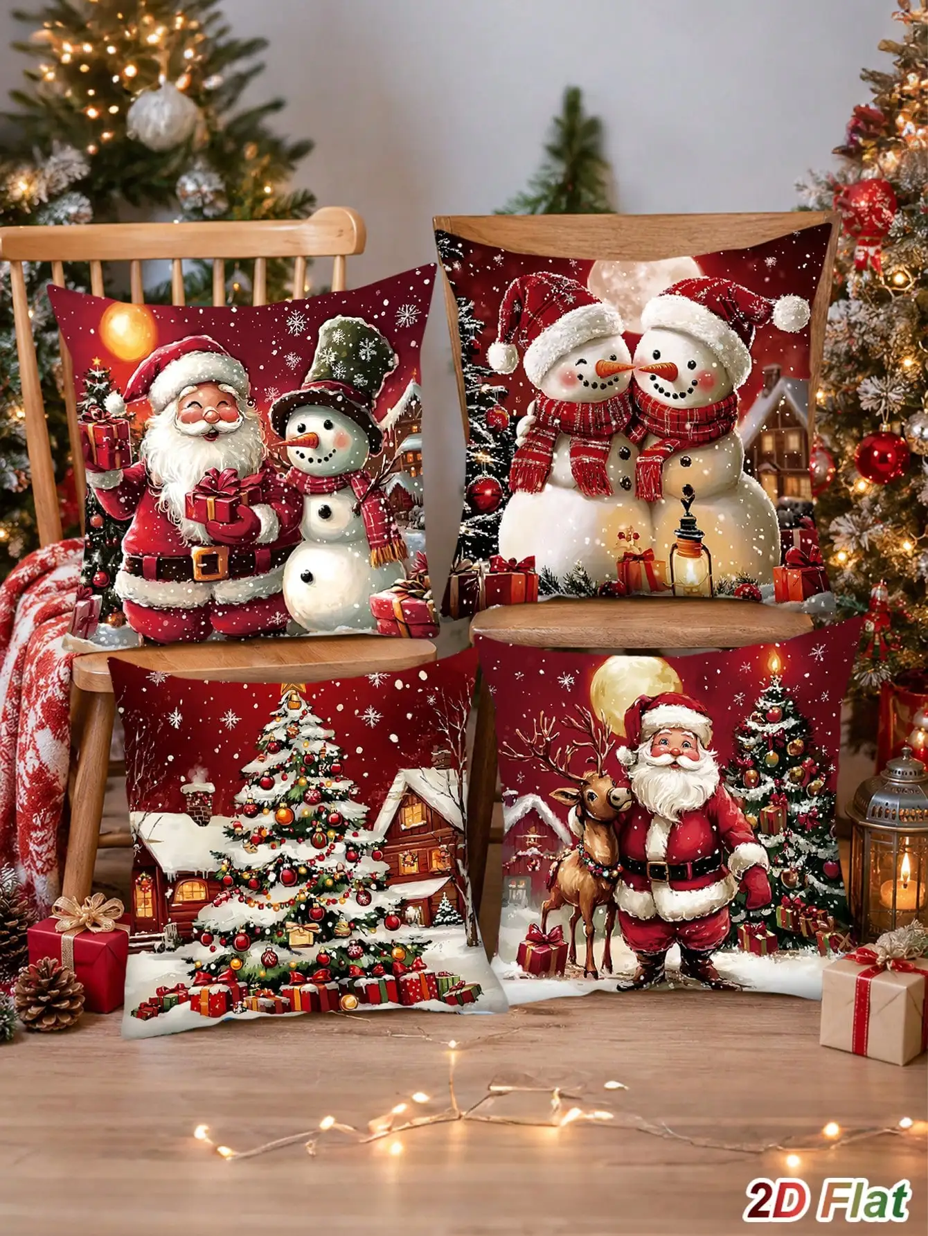 4pcs Christmas Decorative Pillowcases, Red Santa Claus Snowman Christmas Tree Pattern Peach Skin Pillowcases, Winte0r Decorative Pillowcases, 2026 Christmas Decoration, Merry Christmas Home Decor, Christmas Party Supplies, (Pillow Inserts Not Included)