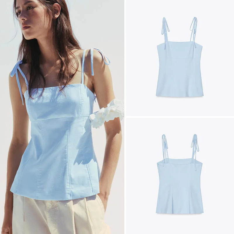 

New Summer Women's Knot Decorated Slim Fit Straight Collar Top Ethnic Stage Costume 25-35 Years Old 2025 Summer