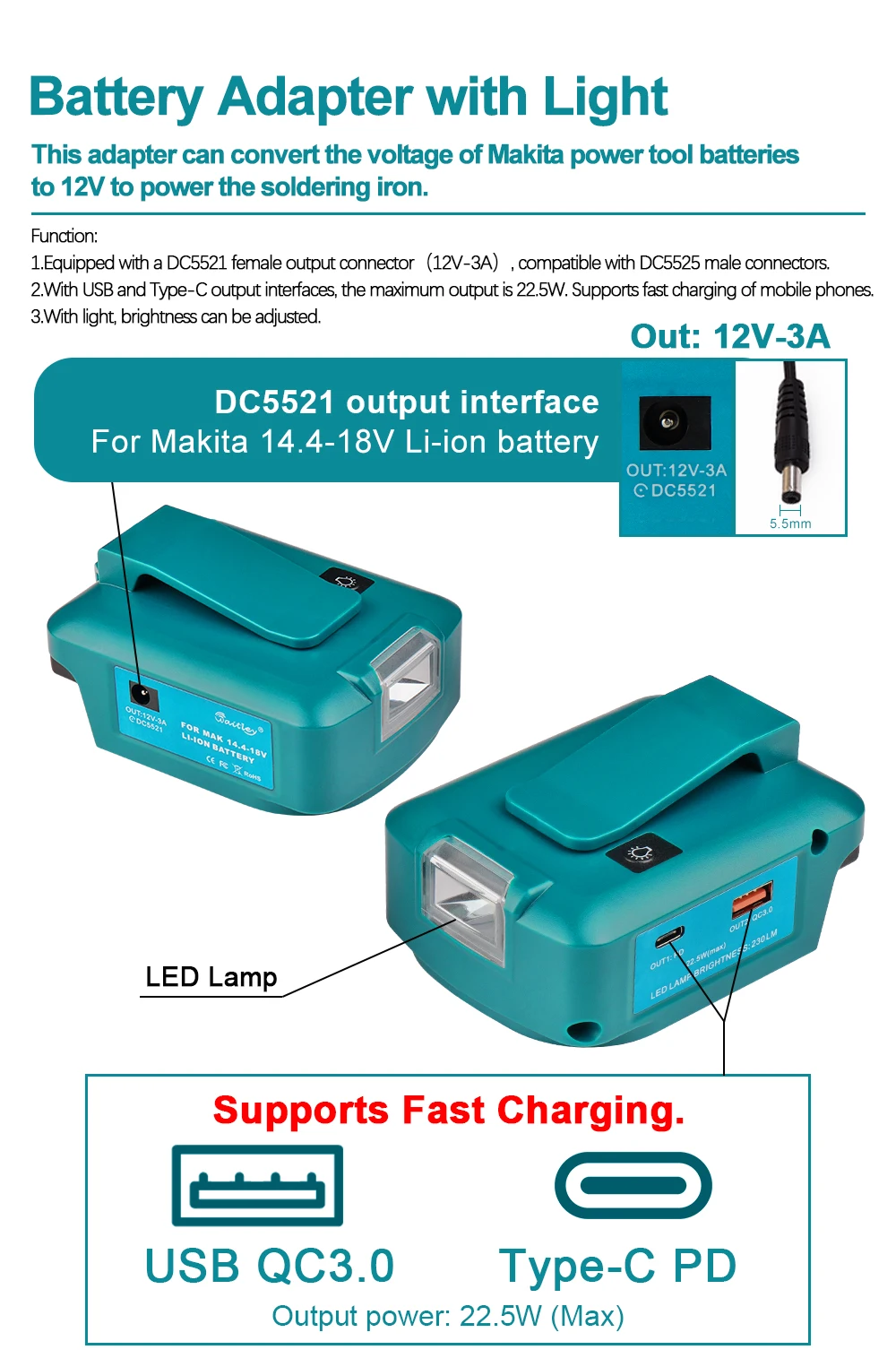 Waitley Portable Soldering Iron Kit for Makita Bosch Dewalt 18V 20V battery , El