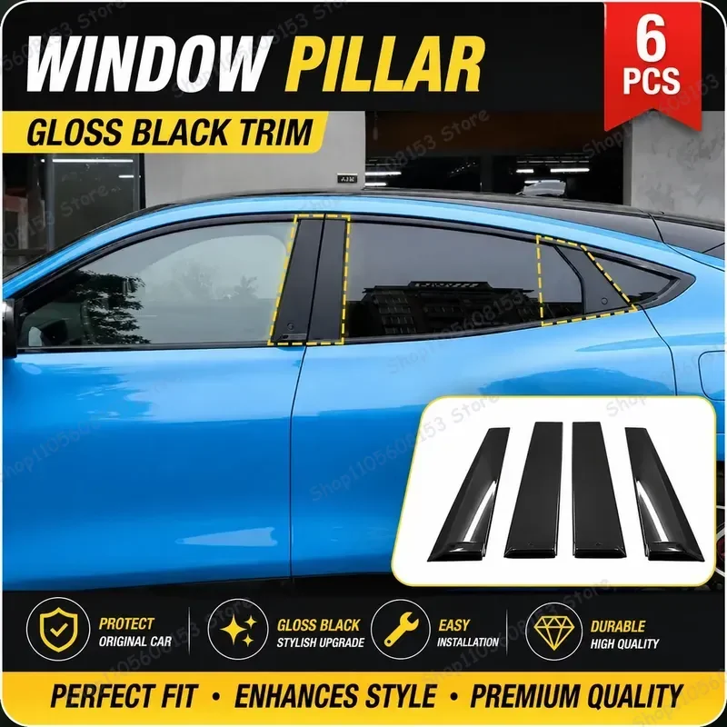 For Ford Mustang Mach E 2021 2022 2023 Window Decoration Side Door Frame Cover Bright Black Center Pillar Sticker Car Styling