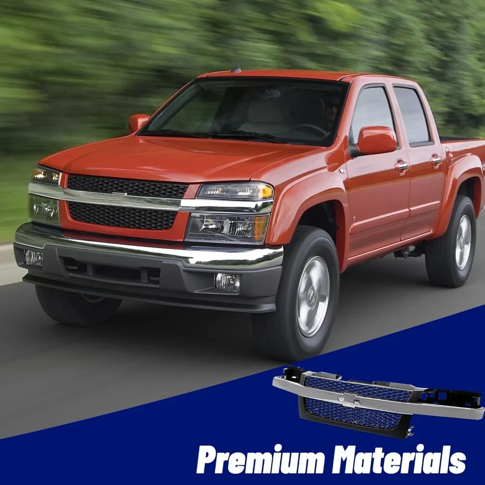 2004-2012년형 쉐보레 콜로라도 호환 다크 그레이 메쉬 인서트 그릴 (크롬 센터 몰딩 바 포함)