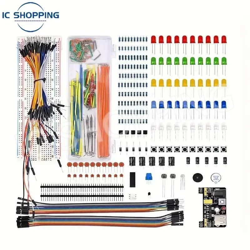 830Pcs DIY Electronics Starter Kit – For Arduino UNO R3, Includes Breadboard, Tie-points, and Electronic Components