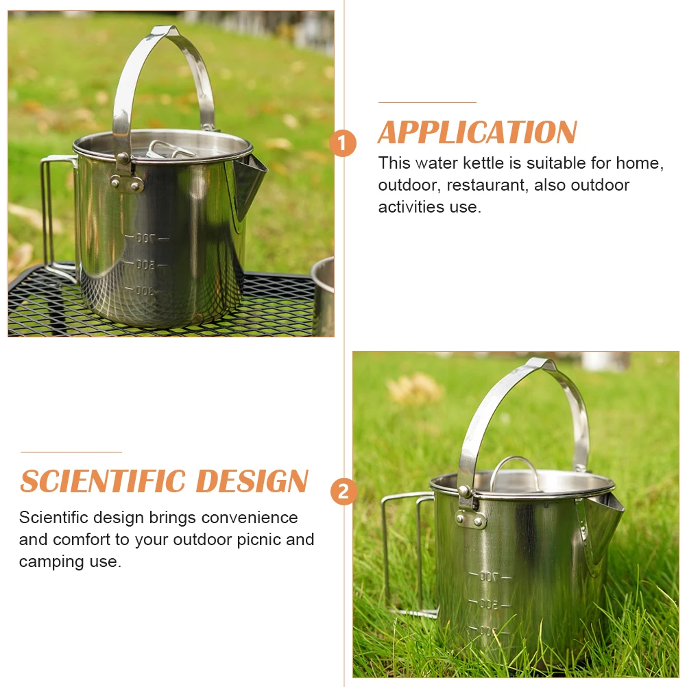 

Stainless Steel Water Large Capacity Outdoor Camping Kettle Boiling Heating Pot Portable Tea Kettle For Picnic Hiking