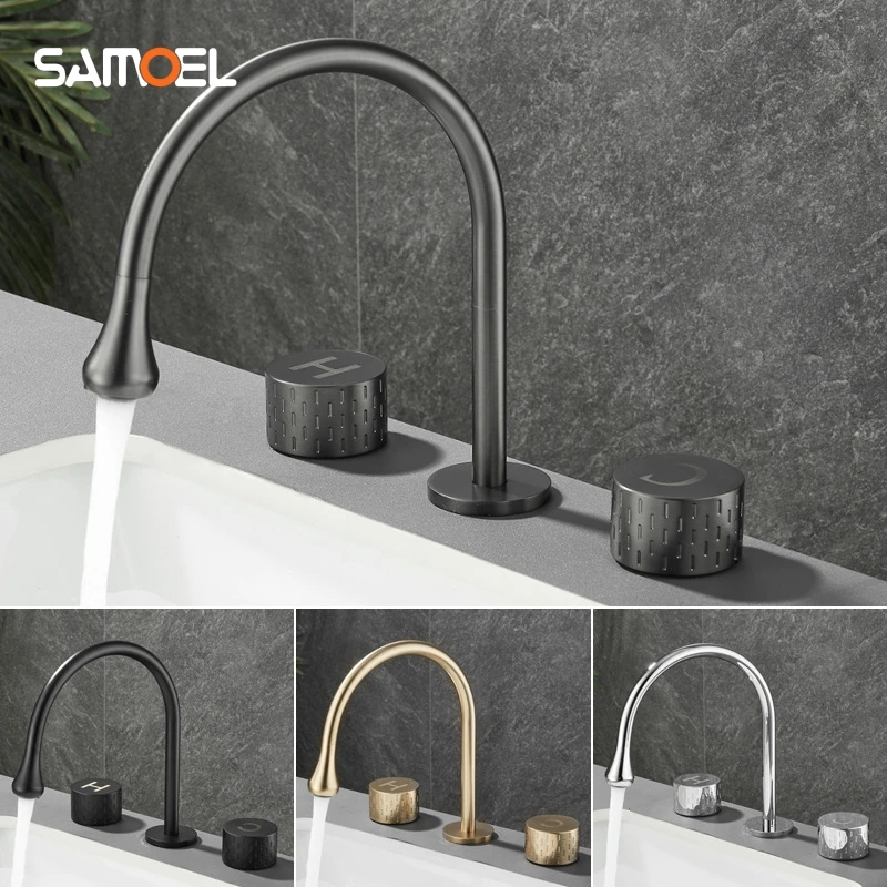 Water Drip Shape Faucet Lavatory Basin Faucet Fashion Tap Grey 3 pieces Faucet Double Handle Faucet 3 Hole Tub Tap