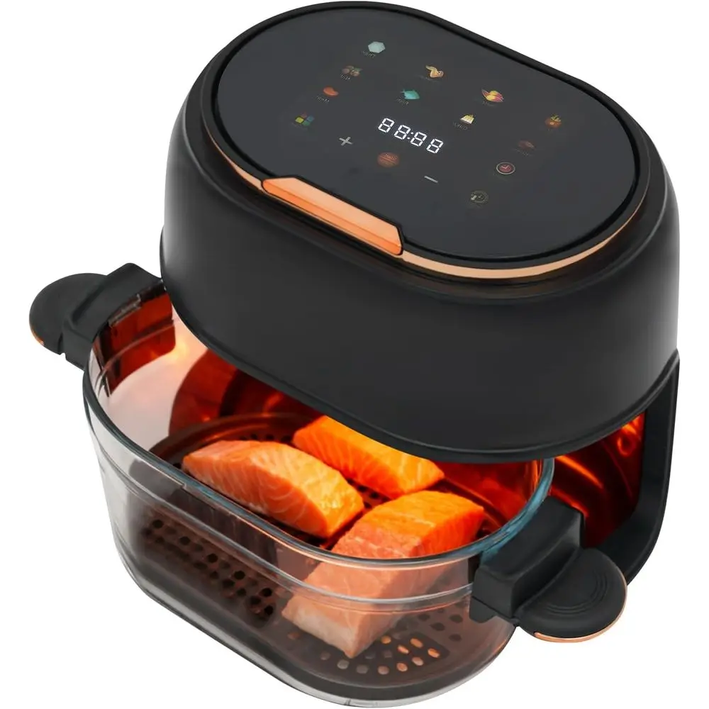 

Large 4L Digital Non-Stick Air Fryer with LCD Display, Adjustable Temp & Time, Multifunction, Transparent Glass Lid, Ideal for R