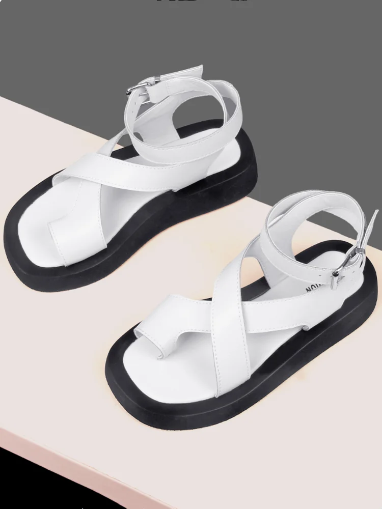 Damen Sandalen Sommer 2026 Neu Zehensteg-Sandalen aus echtem Leder Modische Römersandalen für Damen