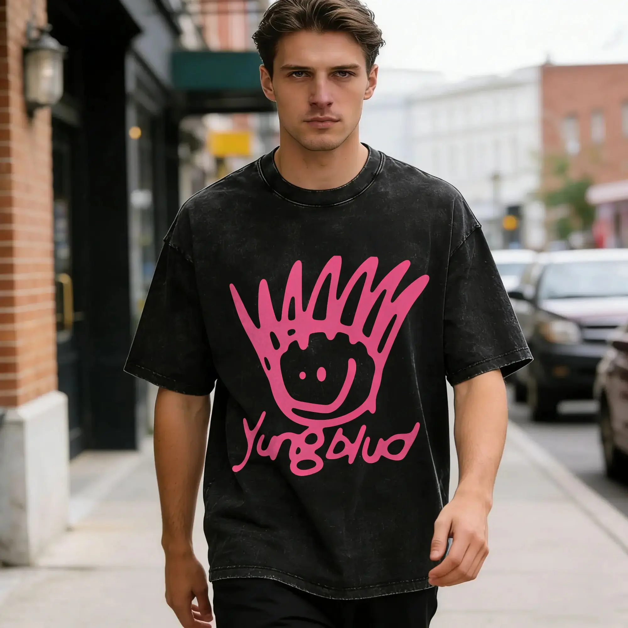 Rapper Yungblud Men's T Shirt Washed  Fun Tees Short Sleeve Crewneck T-Shirt Cotton Gift Idea Clothing