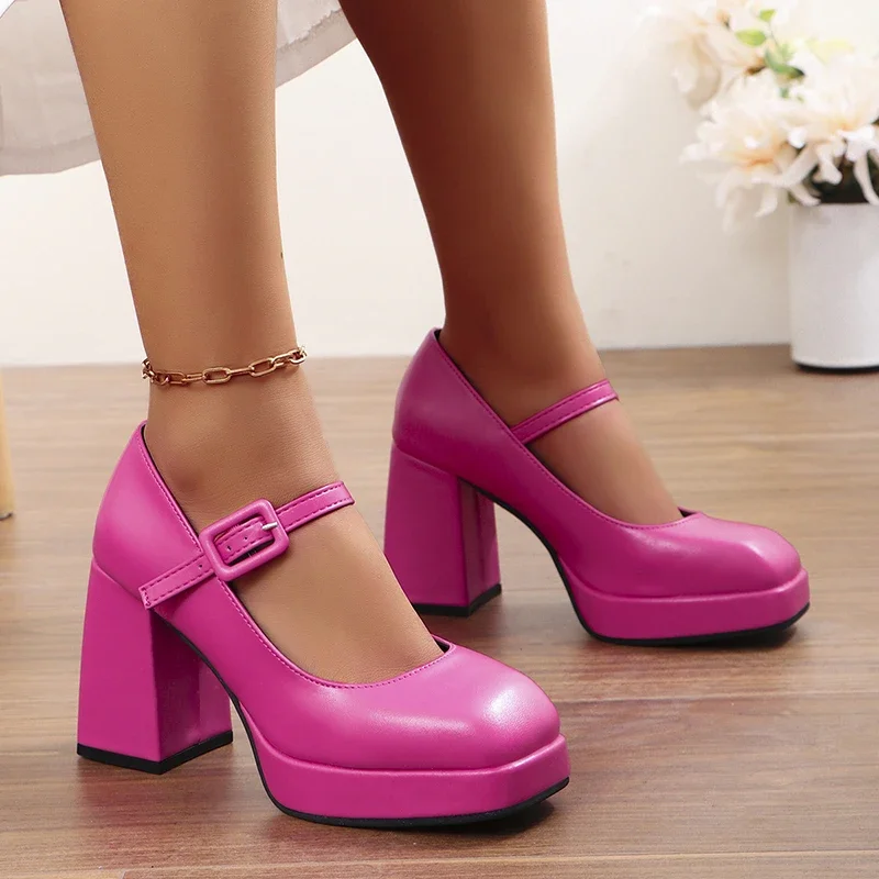 High Heels Mary Jane Shoes Women 2024 Spring New Fashion Chunky Platform Pumps Woman Ankle Buckle Party Lolita Shoes Plus Size