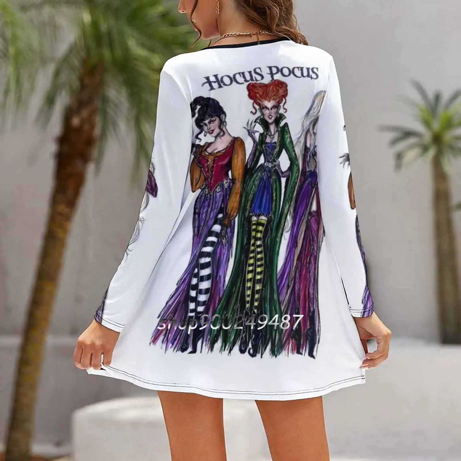 Women Casual High Waist Mini Dress Long Sleeve Dress Autumn New Fashion Dress Sanderson Sisters Halloween Patsy Party Zombie