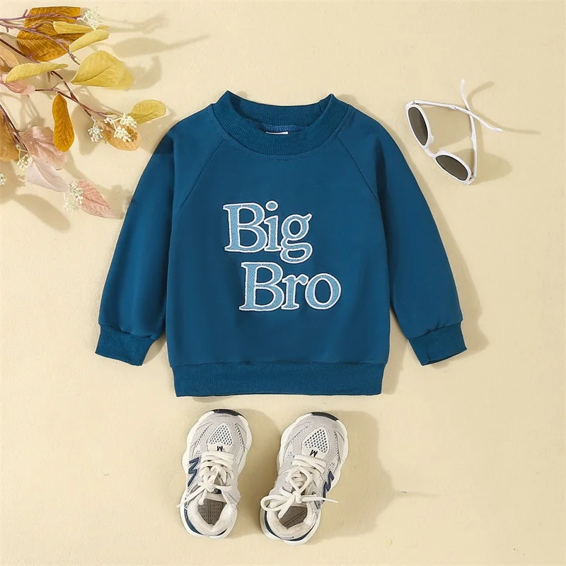 

Baby Boys Girls Sweatshirts Casual Long Sleeve Round Neck Letter Embroidery Tops Sister Brother Pullovers