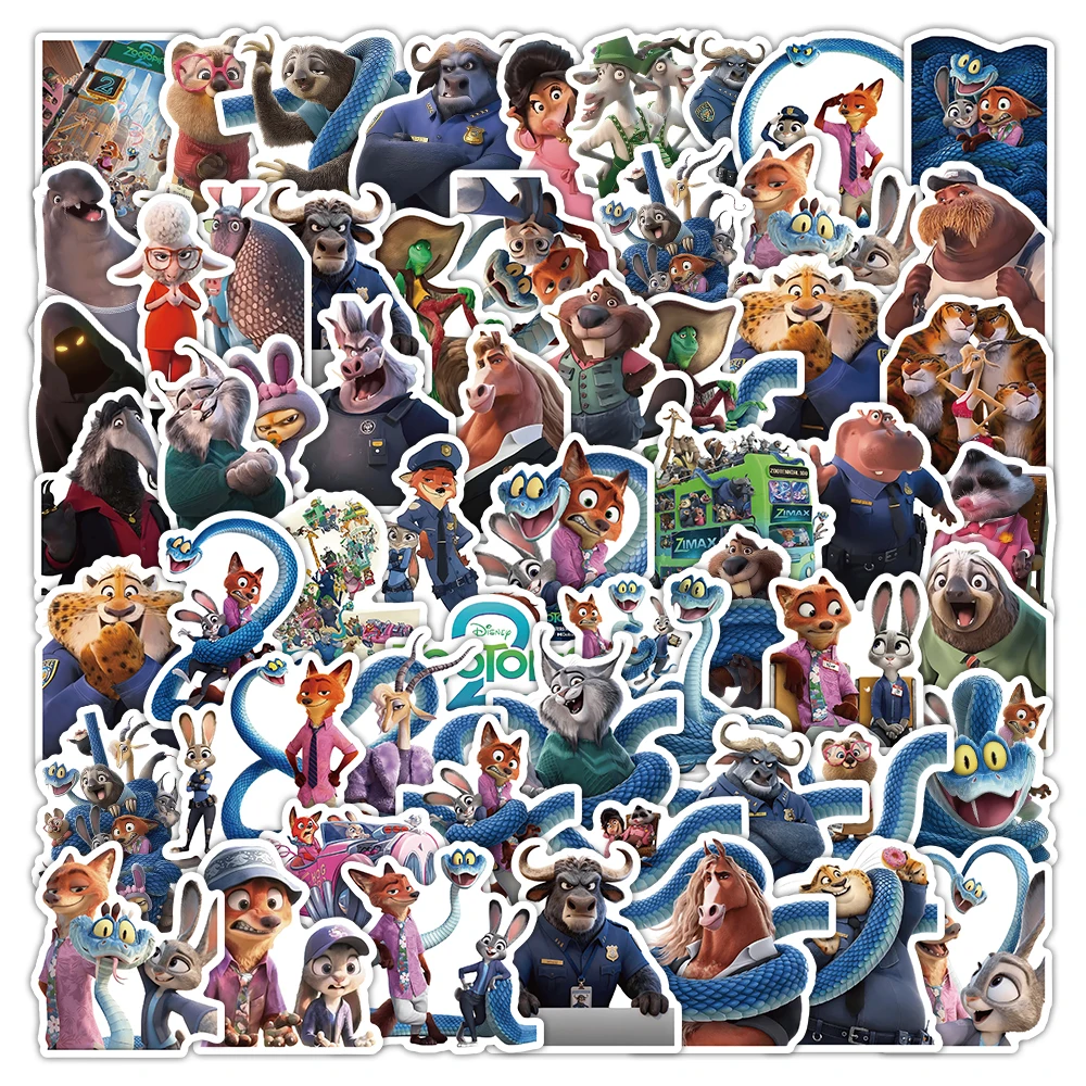 55PCS Disney Cartoon Zootopia 2 Stickers Graffiti DIY Phone Skateboard Laptop Luggage Bike PVC Waterproof Decals Kid Toy