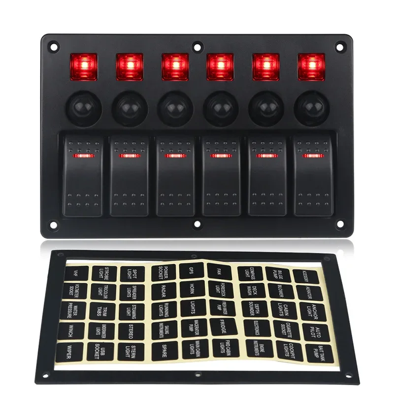 

6-позиционный тумблер с защитой от перегрузки, автоматический выключатель 12-24В, для применения в автомобилестроении, морском снаряжении и яхтах.