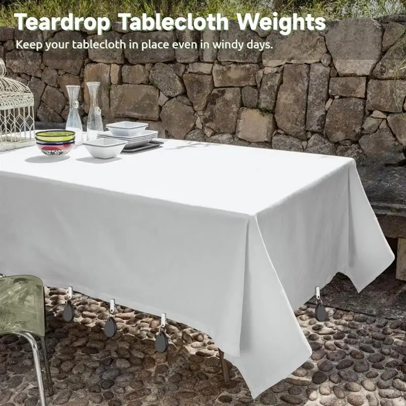 12Pcs Tablecloth Weights Teardrop Tablecloth Weights Marble Stone Weights With Stainless Steel Clips Tablecloth Pendents Picnic