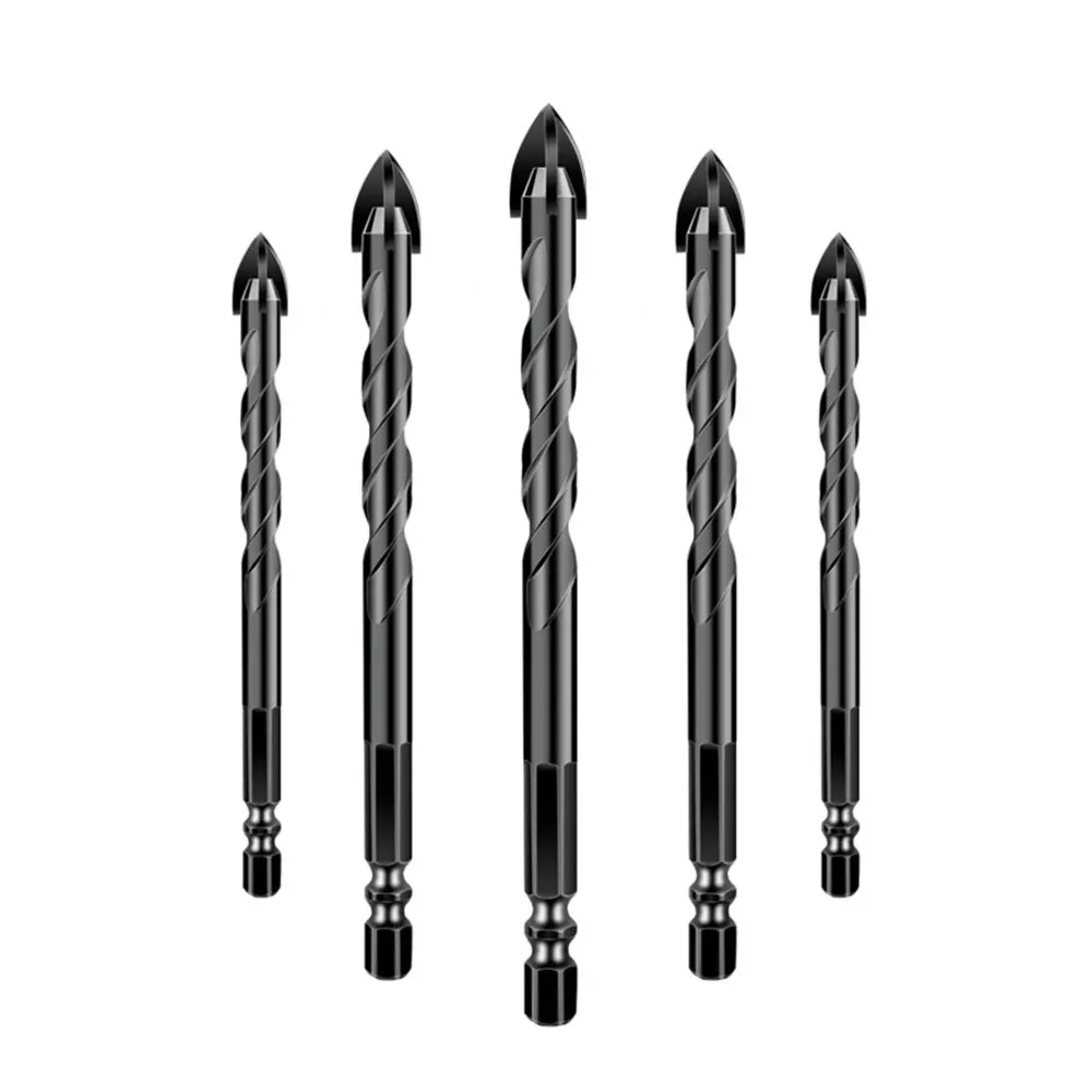 Binoax Set di punte per trapano in vetro da 5 pezzi punta in carburo di lega con 4 taglienti per piastrelle e punte per trapano a testa incrociata in vetro s 5/6/8/10/12mm