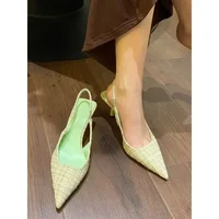 Fashion brand designed knitted platform heels for women, pointed-toe party shoes, comfortable large-size summer stiletto sandals - Image 6