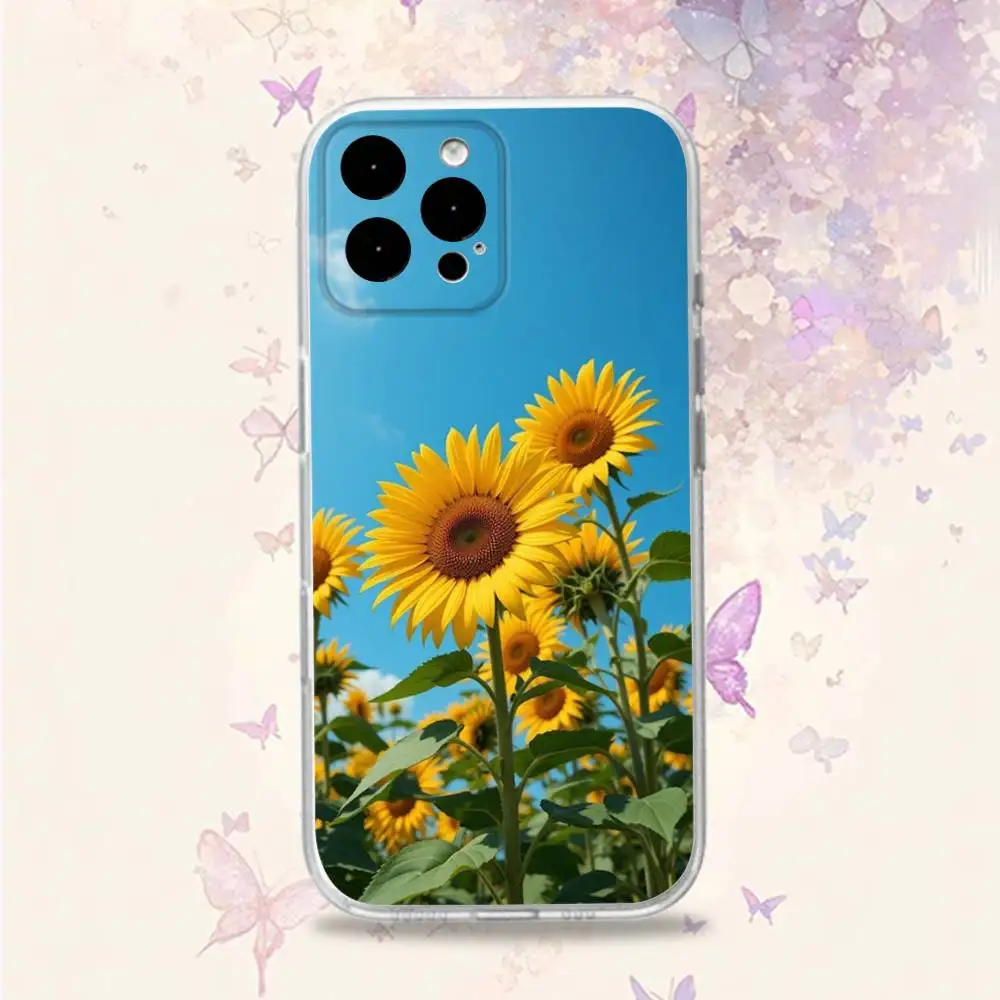 Hermosa funda de teléfono transparente S-Sunflower-es para iPhone 11,15,16,14,13,17,12,Pro,SE4,Plus,E,Max,Air,Mini funda trasera suave