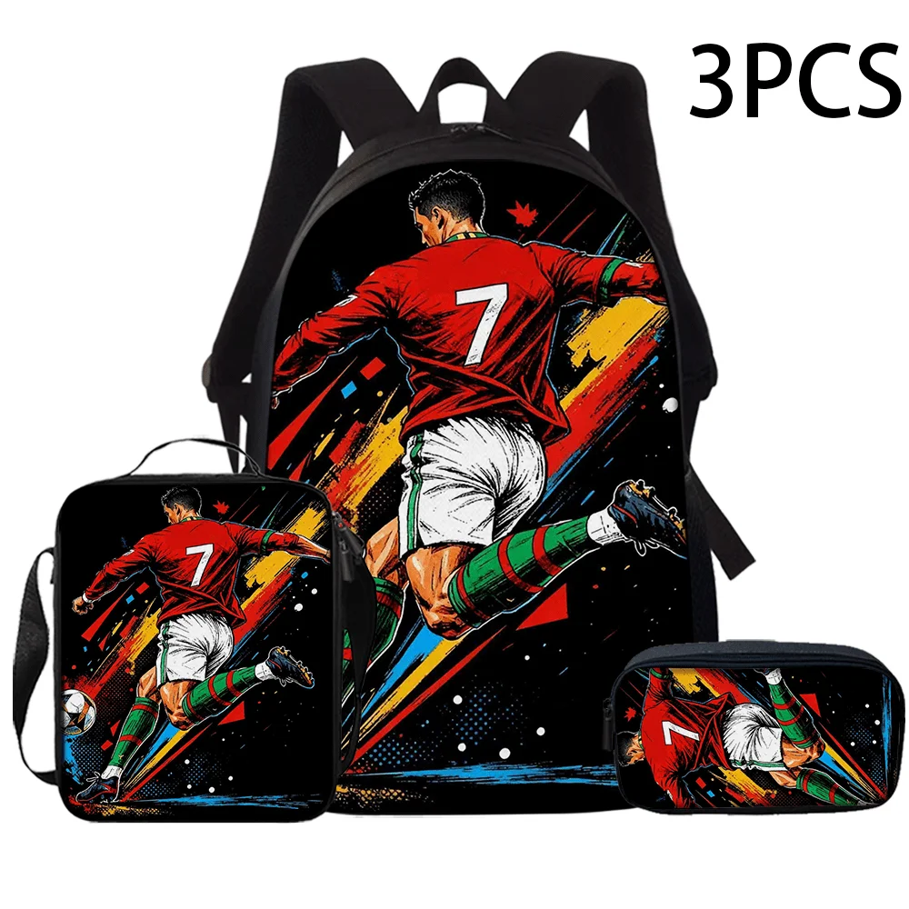 2/3PCS CR7 Soccer Star Pattern Backpack Set – Large-Capacity Casual Backpack with Matching Clutch & Tote Bag, Perfect for Daily