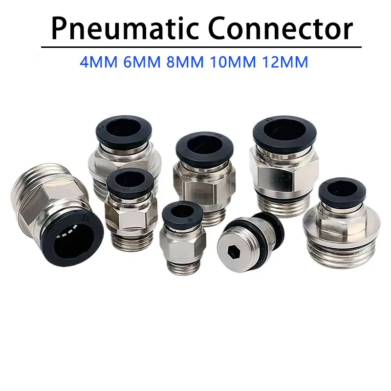 10Pcs Black Pneumatic Air Connector Fitting PC4mm 6mm 8mm 10mm 12mm Thread 1/4