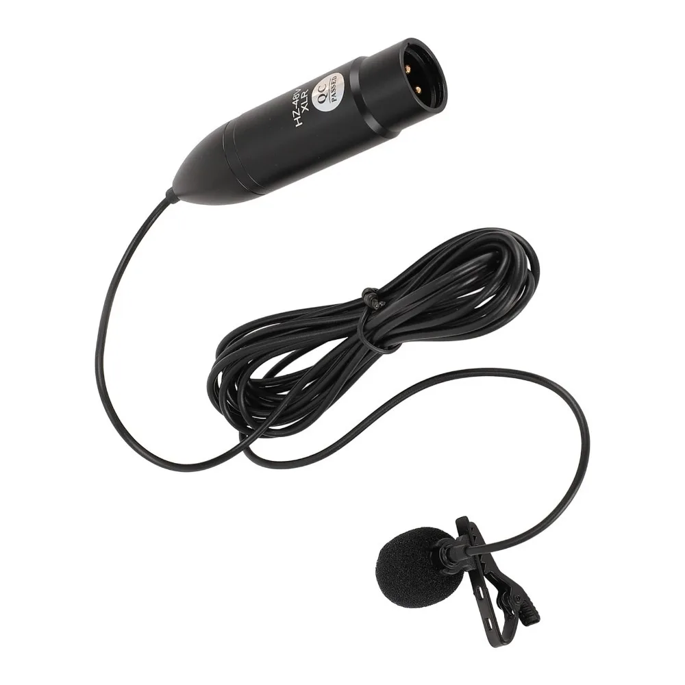 Portable 48V Phantom Power Lavalier Microphone Noise Reduction Clip On XLR Lavalier Mic 3 Pin XLR Mono Live Broadcast