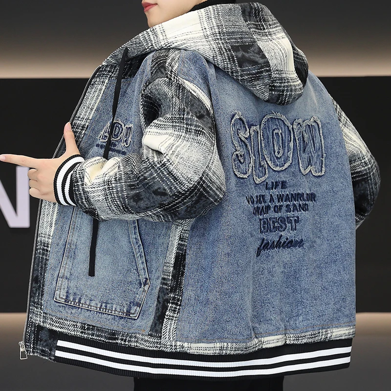

Осень-зима, утепленная флисовая мужская джинсовая куртка, новый стиль, хлопковая куртка, пальто с капюшоном, теплая модная верхняя одежда