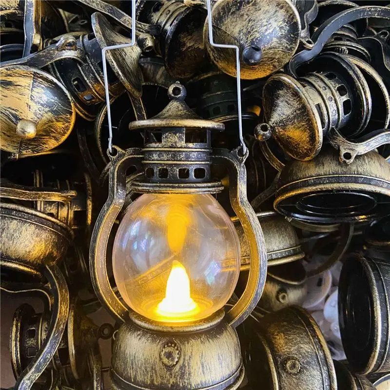 [HOT!】 12 Pcs Mini Lantern Decorative Vintage Lantern Operated Lantern With LED Candle Hanging Candle Lanterns Battery Copper