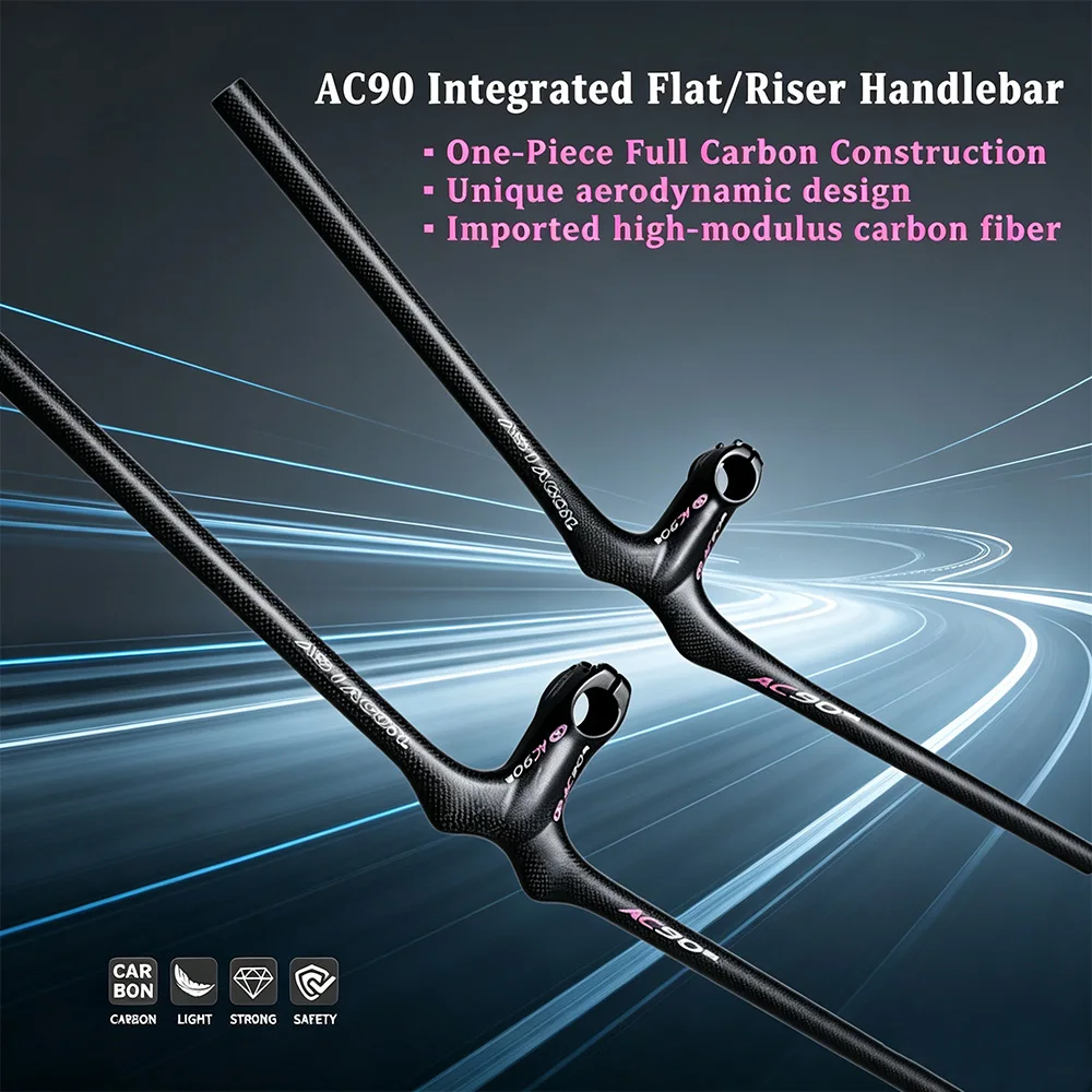 Full Carbon Fiber Integrated Mountain Bike Handlebar & Stem Combo, Flat and Riser Bar, 28.6/31.8mm, Cycling Bike Accessories