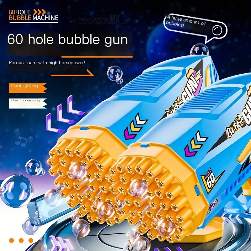 Edição popular americana, brinquedo de arma de bolha infantil DoubleGun60-Hole de configuração super alta, adequado para crianças AtTheBeach,