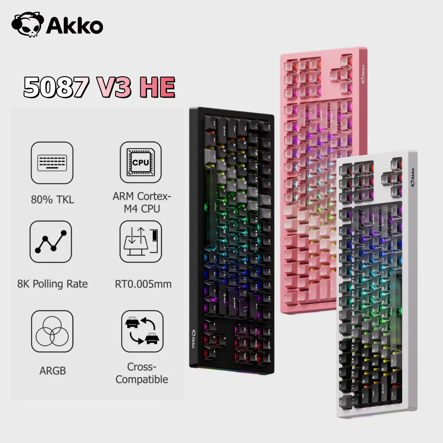 Akko 5087 V3 HE Wireless 80% TKL Keyboard Magnetic Switch Rapid Trigger 0.005mm 8K Polling Rate Tri-mode Custom Gaming Keyboard