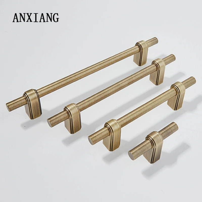 ANXIANG Solid Brushed Antique Brass Inch Pull Cabinet Knobs T bar Funiture Wardrobe Appliance Handle