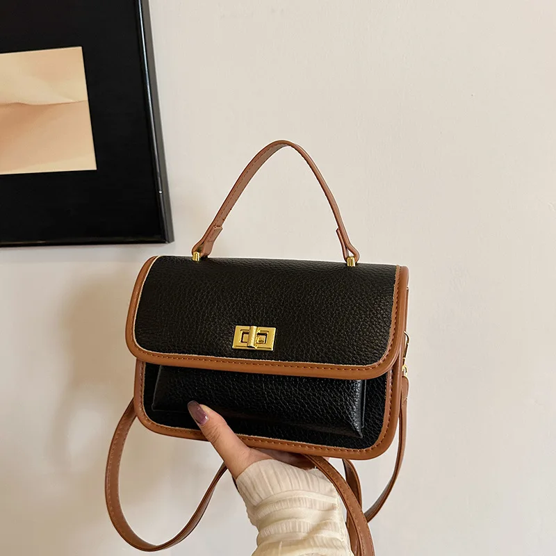 One Shoulder Messenger Bag New Handbag High Texture Niche Fashion Retro Contrasting Color Small Square Bag