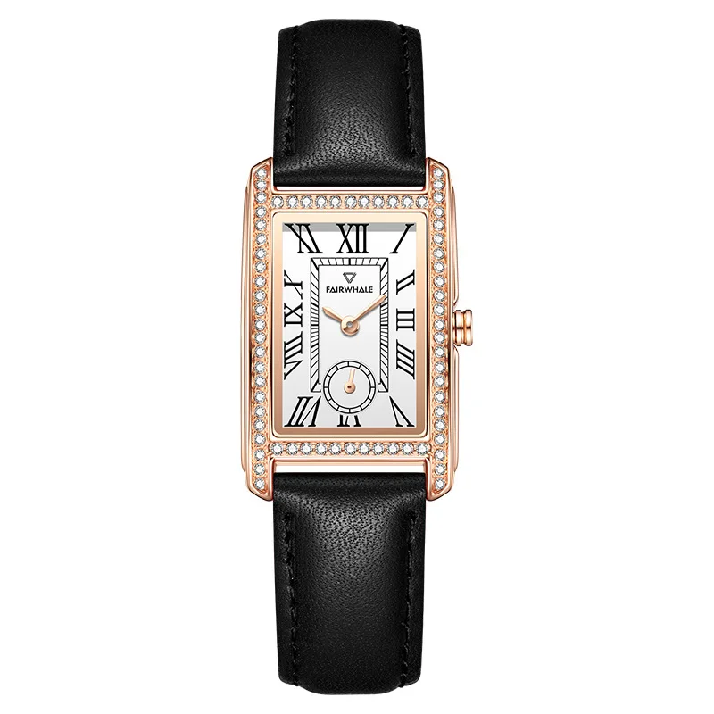 Retro Diamond Square PU Leather Quartz Watch for Women with Waterproof Pin Buckle and Classic Fashion Design