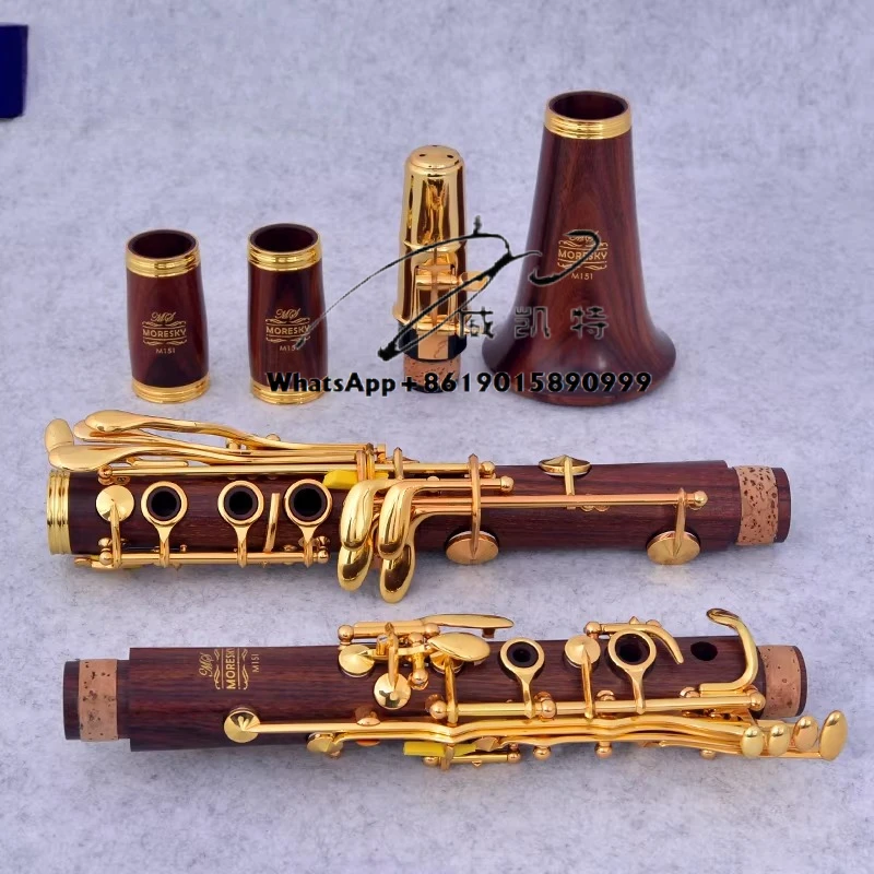

Red Wood Professional Clarinet Rosewood Bb Gold-plated 17/18 Keys Solid Wood Mopane Sib Klarnet M151(OEM)