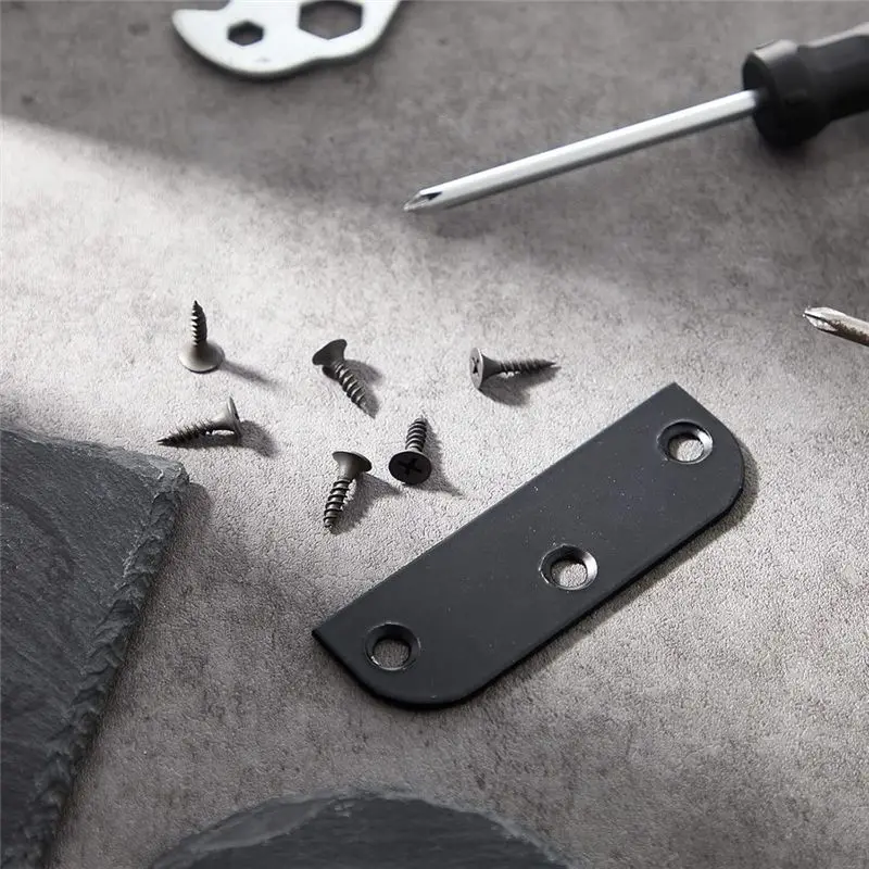 DT39 Door Hinge Filler Plates, Stainless Steel Door for Edge Shims for Wood Doors, 6 Pack with Screws - Black