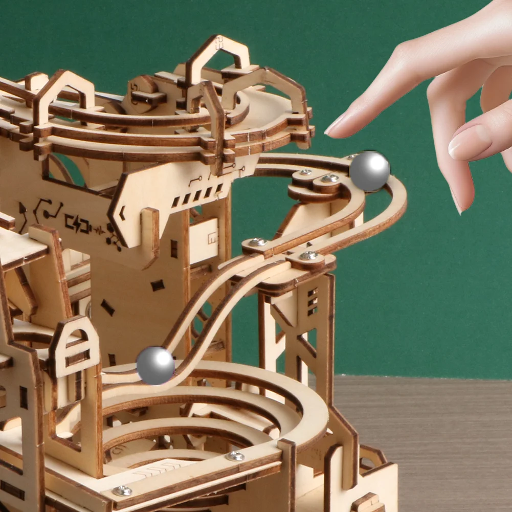 3D Track Ball Series Wooden Puzzle Handmade DIY Electric Track Ball Wooden Puzzle Family Interactive Puzzle Game
