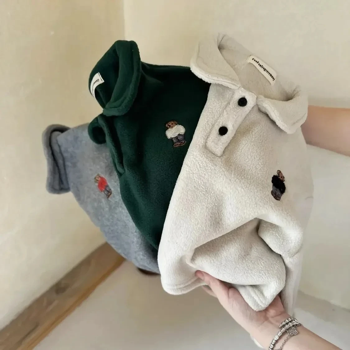 الخريف الشتاء الطفل و طفل الفتيان القطن الصوف بلوزات الكرتون الدب رفض طوق الدافئة غير الفلورسنت البلوفرات الناعمة #3