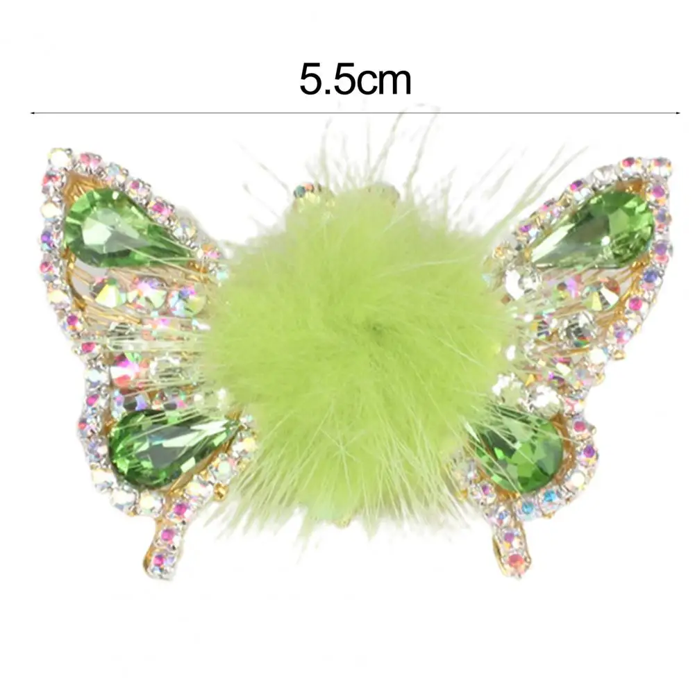 Shiny Plush Ball Decor Metal Clip Girl Hairpin Flying Rhinestone Butterflies Bang Hair Metal Clip Hair Accessories