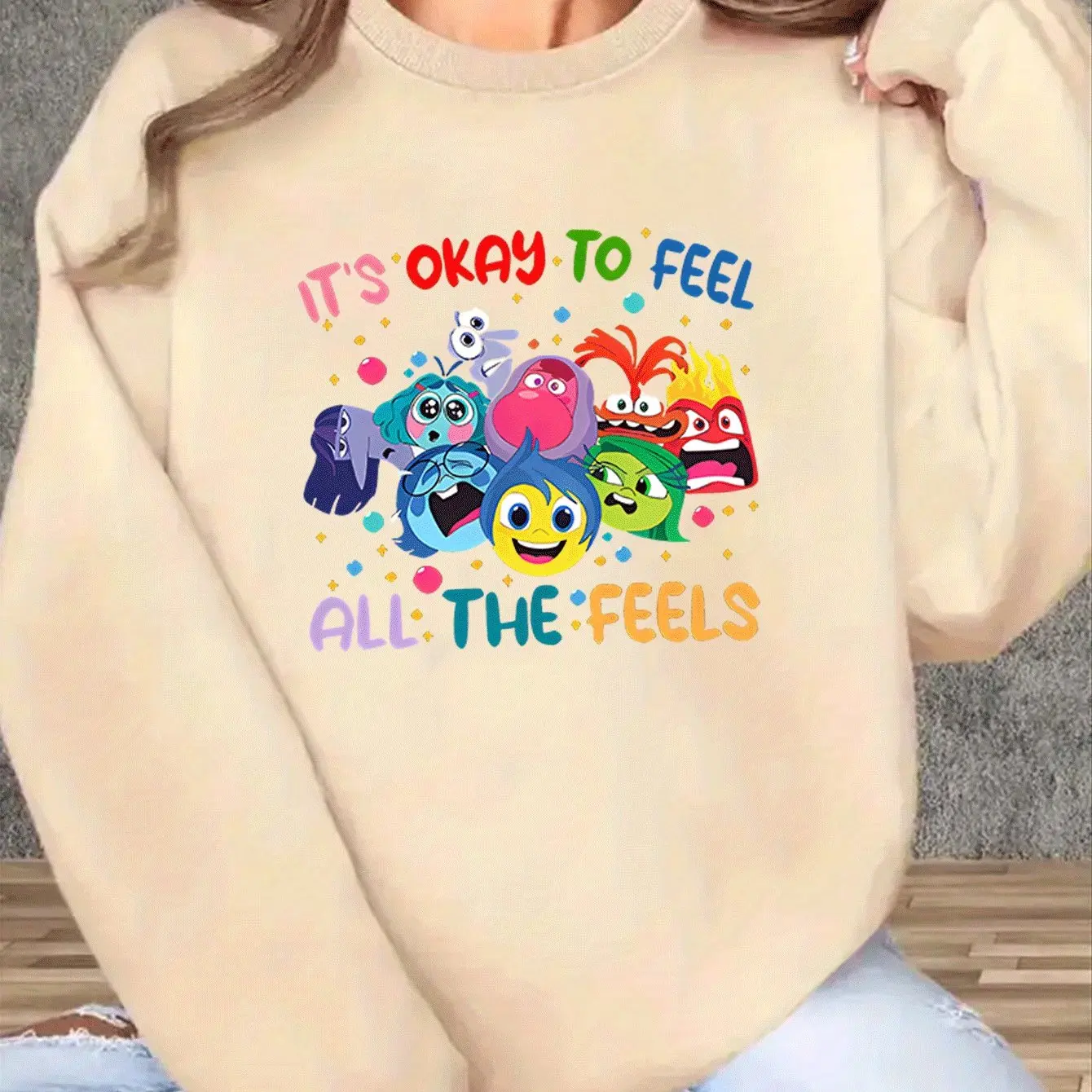 Disney Inside Out Printing Women's Round Neck Sweatshirt Pullover Unisex Fleece Fashion Casual  Autumn and Winter Oversized