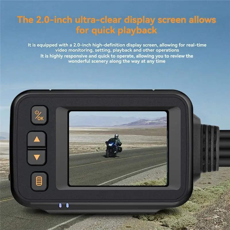 A96E-Motorcycle Driving Recorder Camera Dash Cam 2Inch IPS Screen 1080P+720P Dual AHD Bike Dashcam G-Sensor Parking Mode view 5