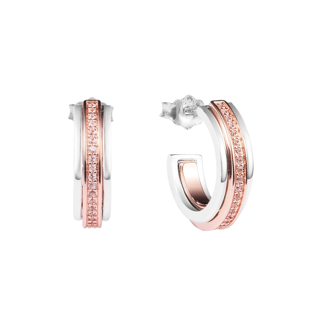 Signature Two tone Logo & Pave Hoop Earrings 2023 Fits Party Make Up Sterling Silver Jewelry Fashion Accessories For Woman