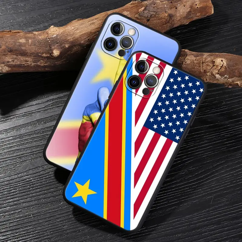 Democratic Republic Of The Congo Flag Black Cover For Apple iPhone 15 13 14 12 11 Pro Max Mini XS X 7 8 15 Plus Case Soft Fundas