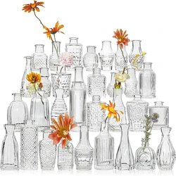 Nordic Embossed Transparent Glass Vase for Wedding, Living Room, Dining Table Decor - Hydroponic Buds Home Office Decoration