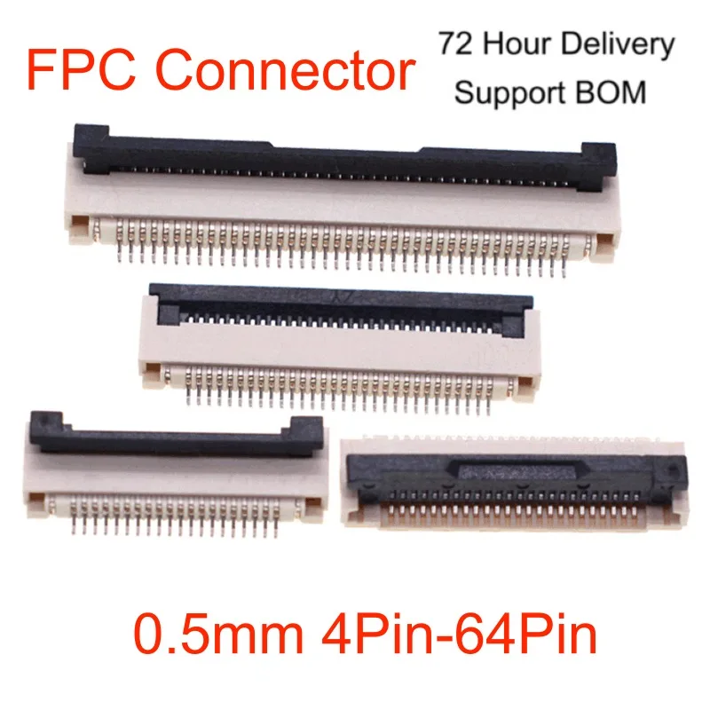 Flat Cable Supporting Socket Spacing 0.5MM FPC Connector Flip Cover Type 4Pin-64Pin LCD Screen Base Flip Down Connection