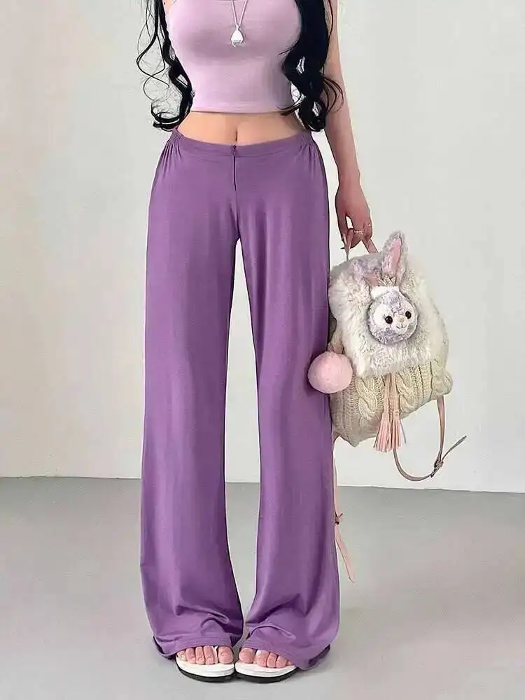 رغبة نقية كسول نمط منخفضة الخصر معلقة الشعور فضفاض التخسيس مستقيم الساق واسعة الساق سراويل تقليدية الطابق سراويل أنيقة AH1E