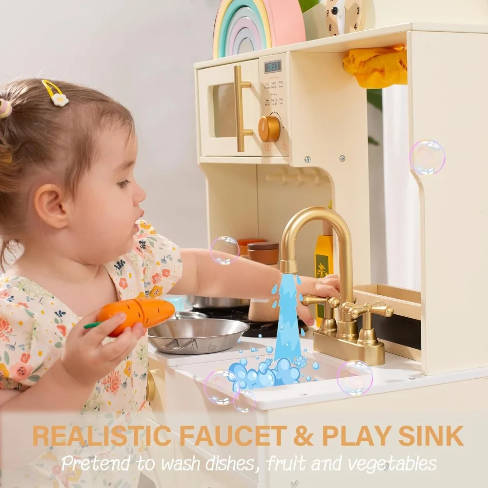 Cucina da gioco in stile moderno giocattolo in legno per bambini con lavello da gioco a microonde macchina per il ghiaccio accessori per pentole da forno Playset