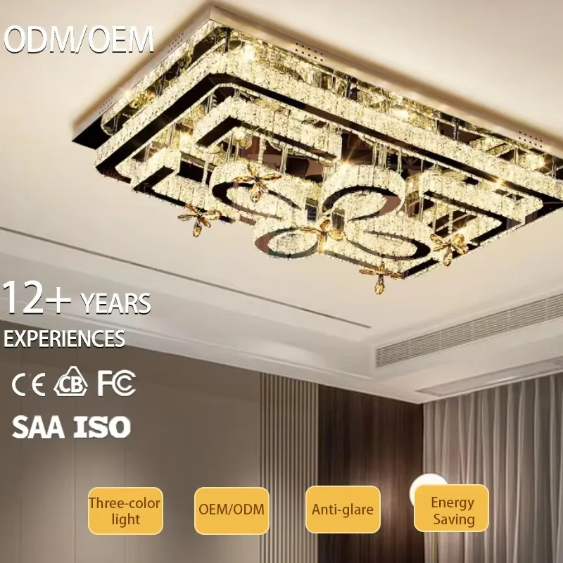 Square Rectangular Circle Crystal Remote Control Ceiling Lamp Luxury Three Colors Light Ceiling Light Indoor Bedroom