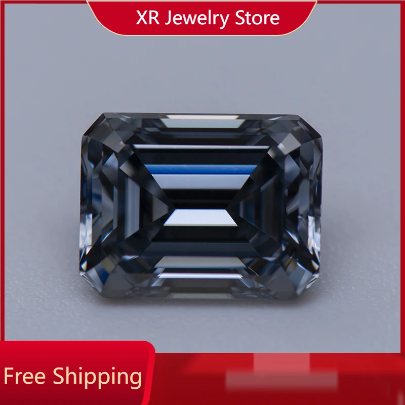 

Moissanite Stone Emerald Cut Gray Color Charms Shiny Gemstone DIY Ring Necklace Earrings Main Materials with Certificate