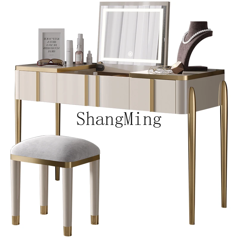 

HJ light luxury dresser led bedroom with light modern simple makeup table small apartment clamshell makeup table