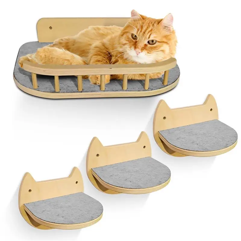 Cat Jumping Platform Wooden Pet Supplies Wear-resistant Cat Scratching Board Solid Wood Wall-mounted Cat Bed